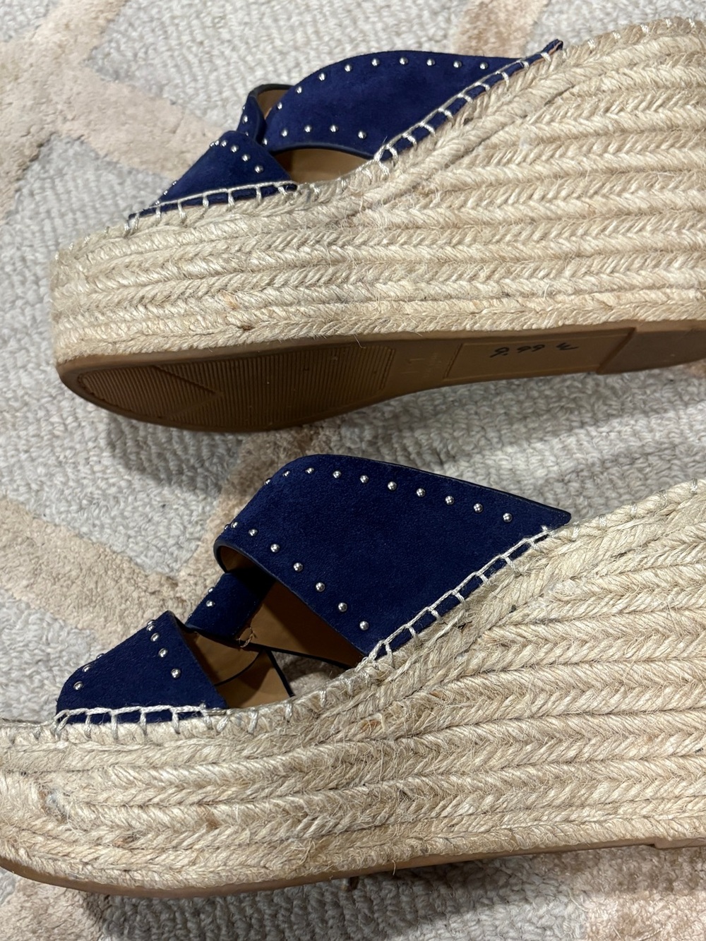 Marc Fisher Navy Studded Crisscross Espadrille Wedges - Picture 4 of 6